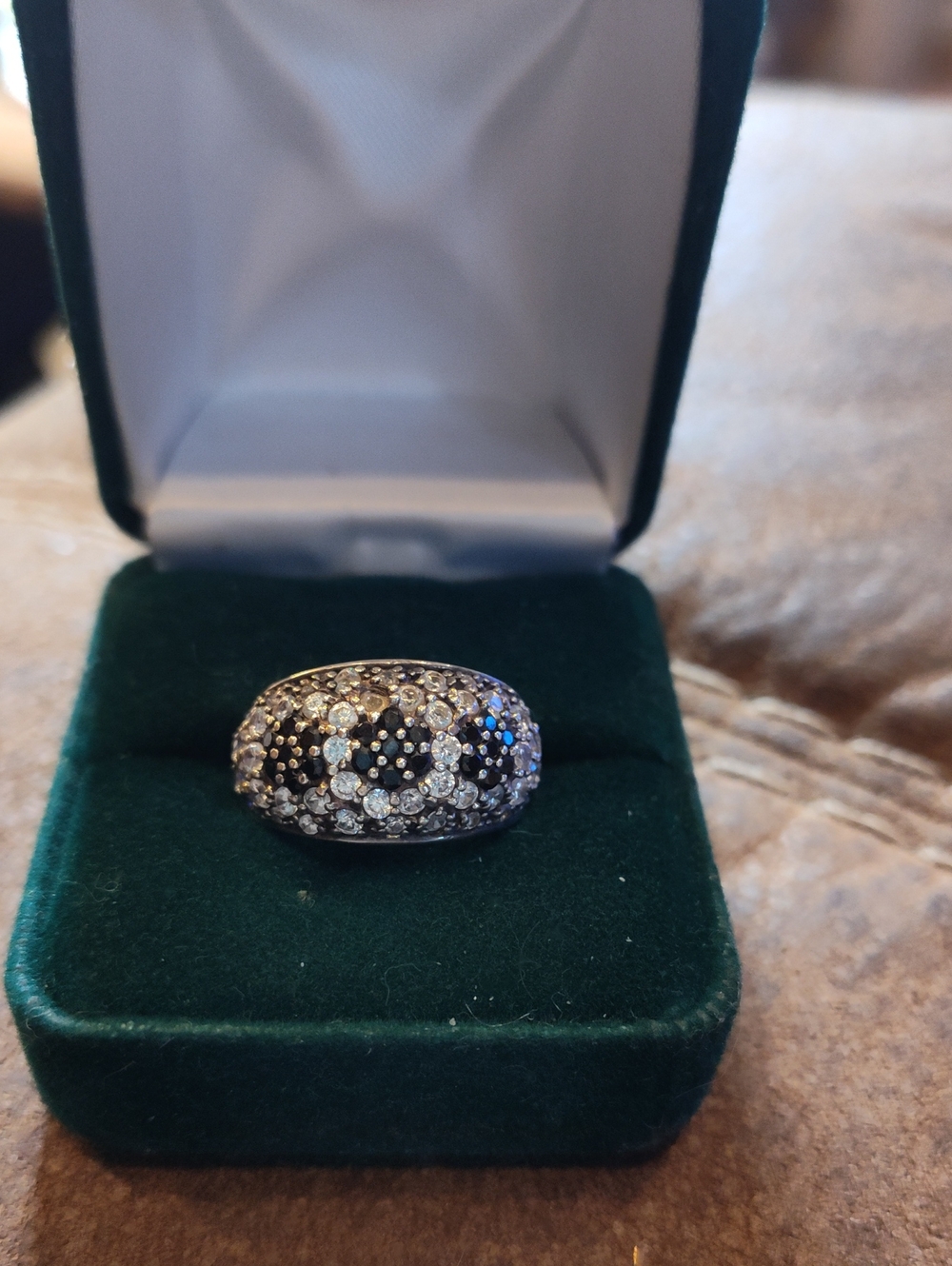 Sterling Pave Black and Clear Crystal Dome Ring - Size 7